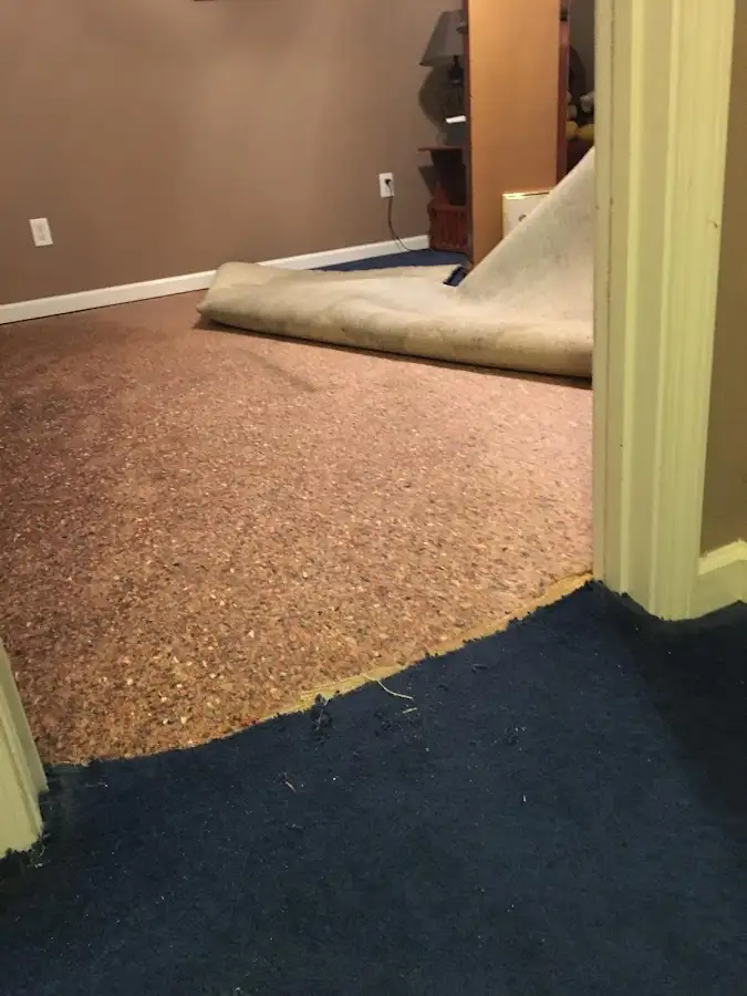 Carpet pad removal revealing water damage during Drying & Dehumidification in Fort Worth